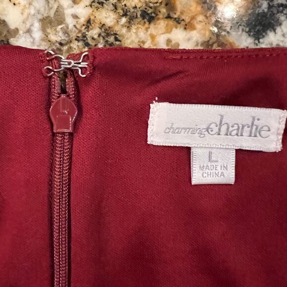 Charming Charlie Red/Maroon Short Sleeve Shift Dress - SIZE LARGE - Picture 6 of 10